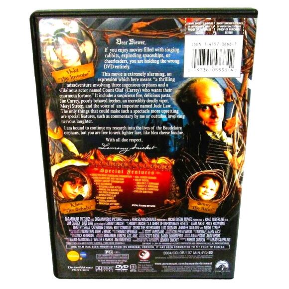Lemony Snickets A Series of Unfortunate Events DVD, 2005, Jim Carrey Fantasy - Picture 3 of 3